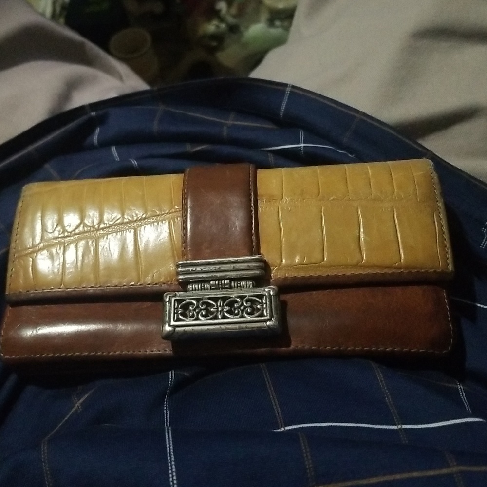 Vintage Brighton leather wallet brown brass fixtures
